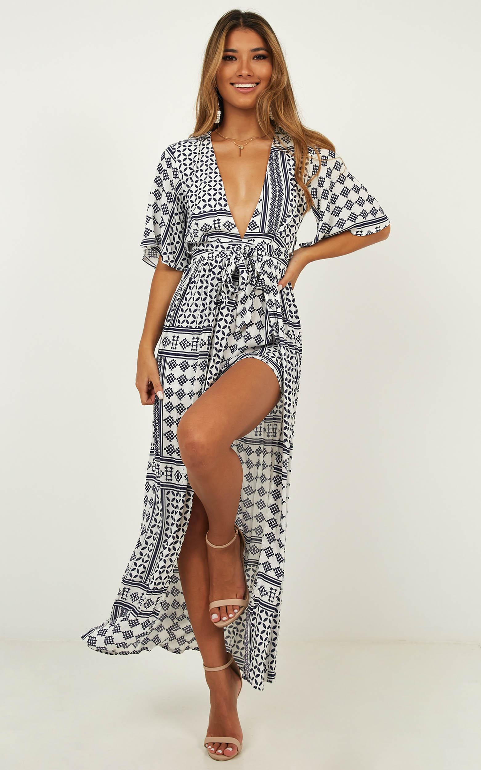 Defeater Maxi Playsuit In Navy Print | Showpo