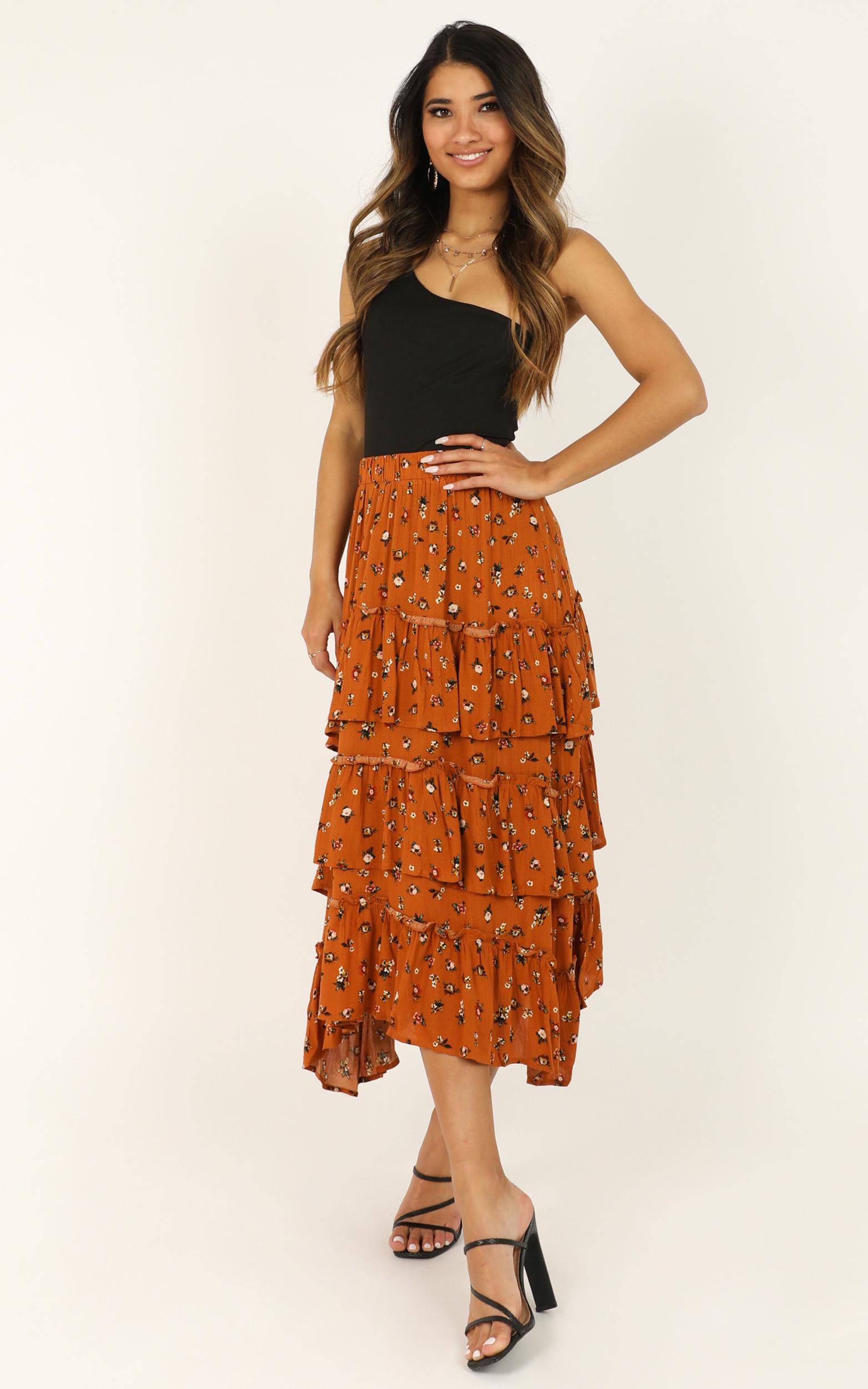 Image of Showpo Always With Me skirt in rust floral-  (S) Maxi Skirts