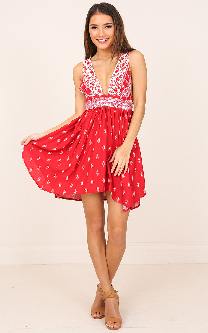 Chica Dress In Red Print | Showpo