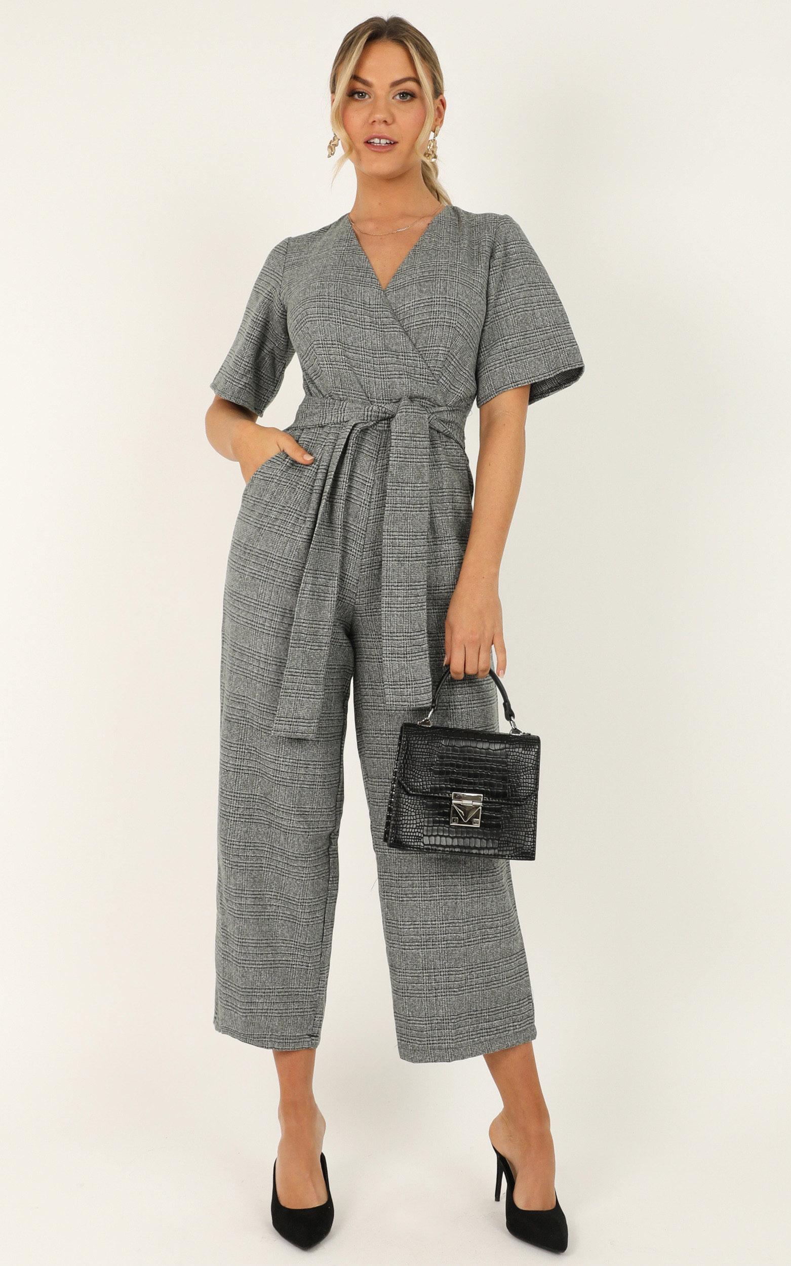 Image of Showpo City Dweller Jumpsuit in grey check -  (M) Wide Leg Jumpsuits