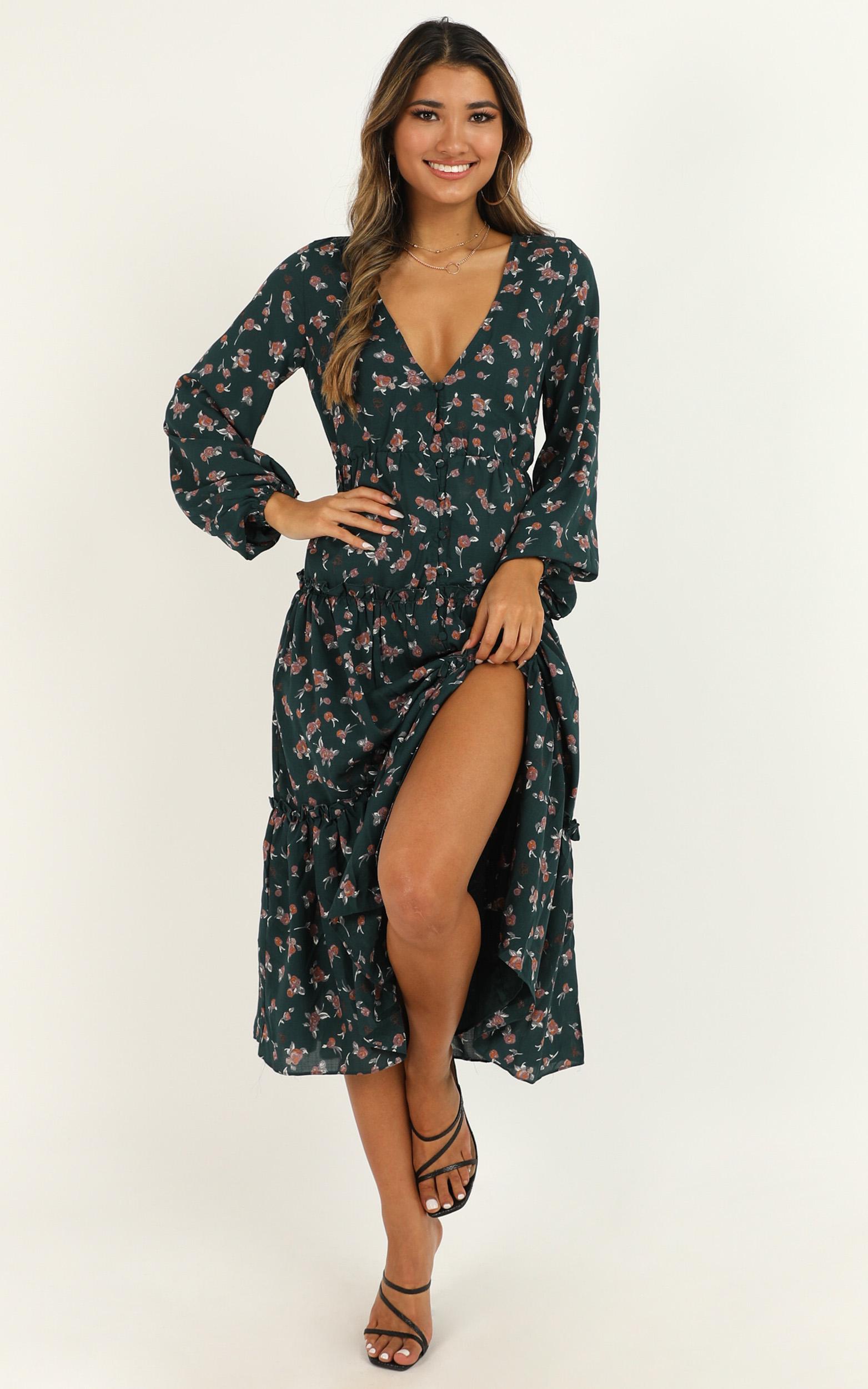 Image of Showpo Down The Right Path Dress In Emerald Floral Dresses