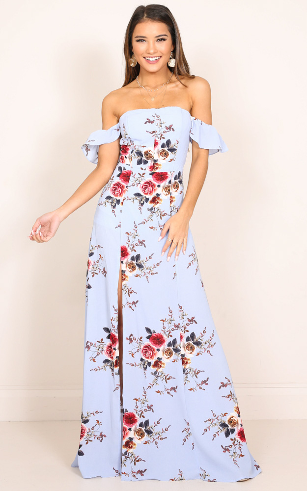 A Floral Affair Maxi Dress In Blue Floral | Showpo