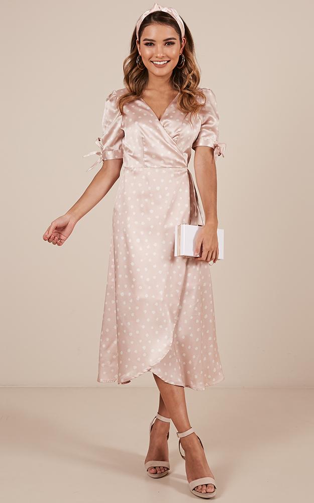 Golden Rule Dress In Blush Spot Satin | Showpo