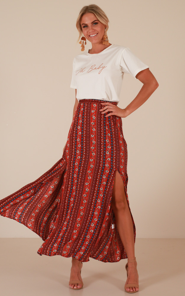 Longest Day Maxi Skirt In Red Print Showpo