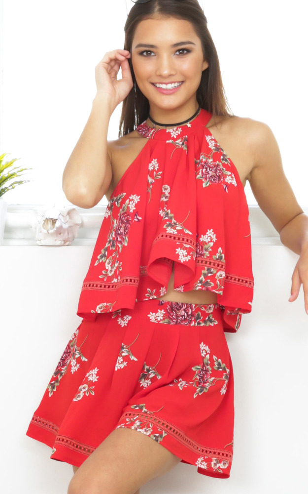 Love Street Two Piece Set In Red Floral Showpo 6003