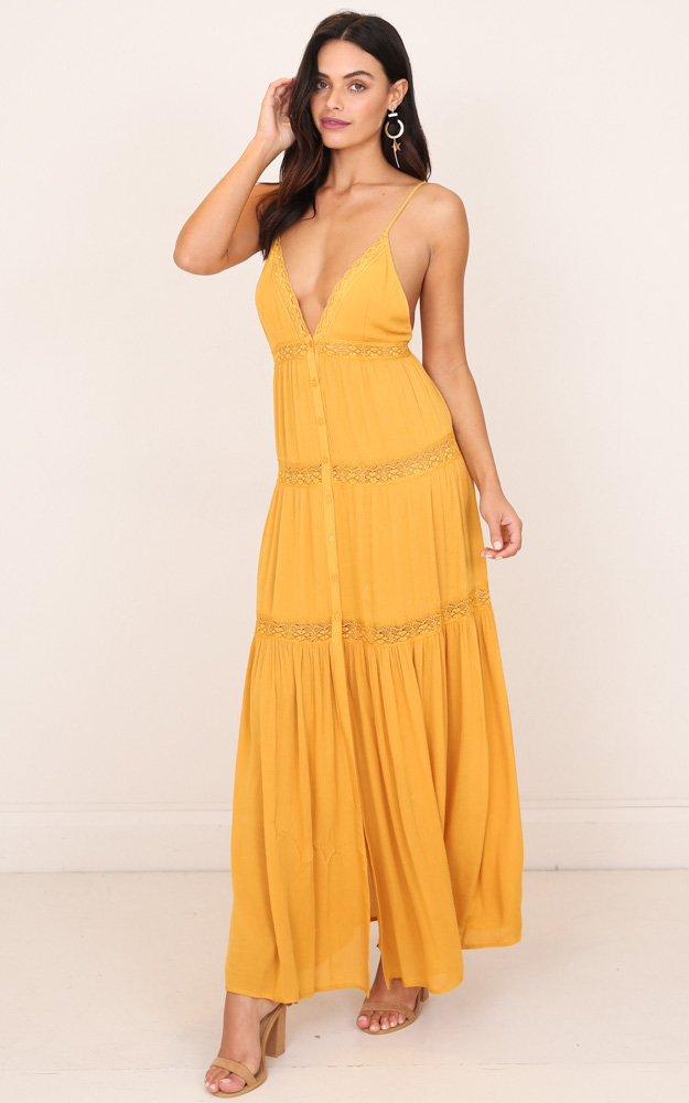 Meet Me There Maxi Dress In Mustard Showpo