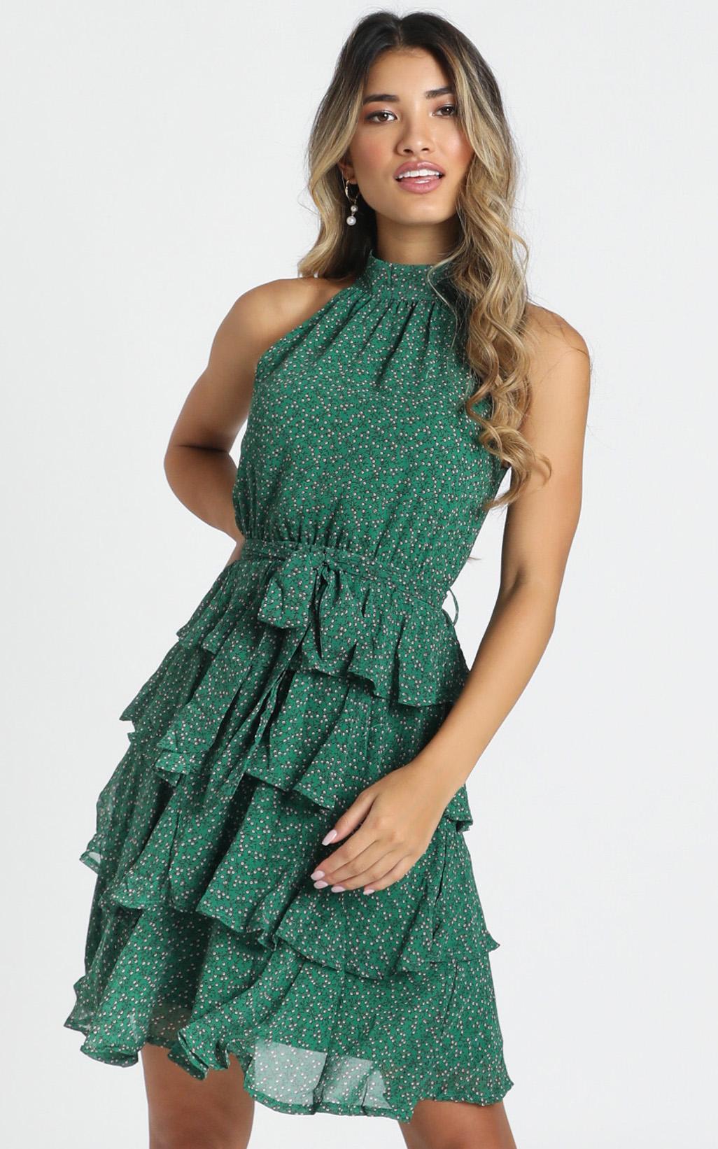 Image of Showpo Blythe High Neck Mini Dress in emerald print -  (XS) Casual
