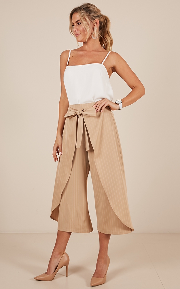 Image of Showpo One Way Ticket Pants in beige stripe -  (XXS) Wide Leg Pants