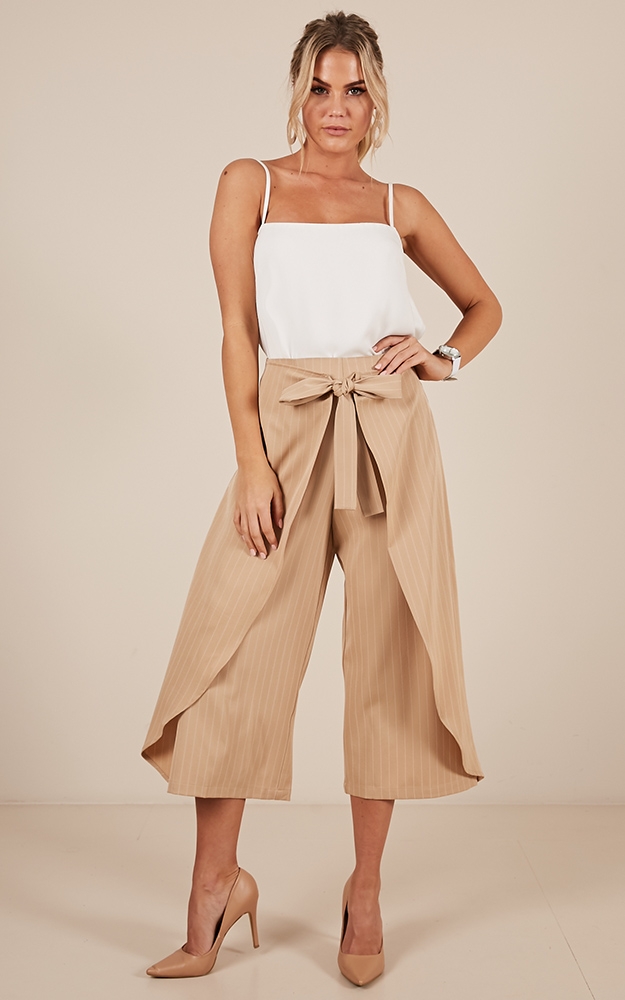 Image of Showpo One Way Ticket Pants in beige stripe -  (XXS) Wide Leg Pants