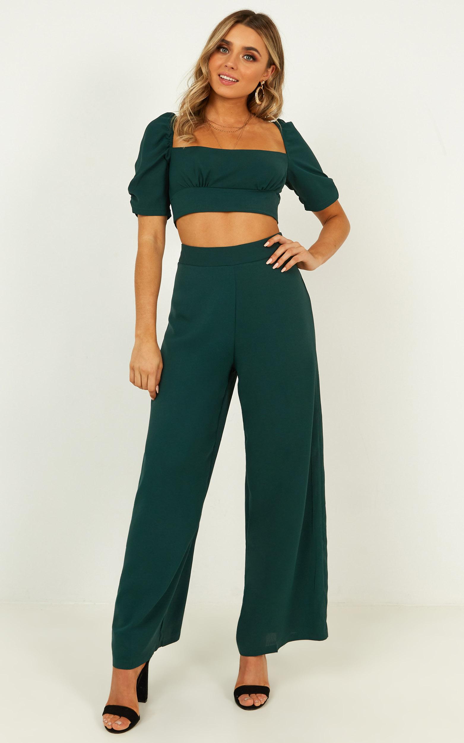 Image of Showpo Grateful For Love Two Piece Set In emerald -  (S) Top & Pants