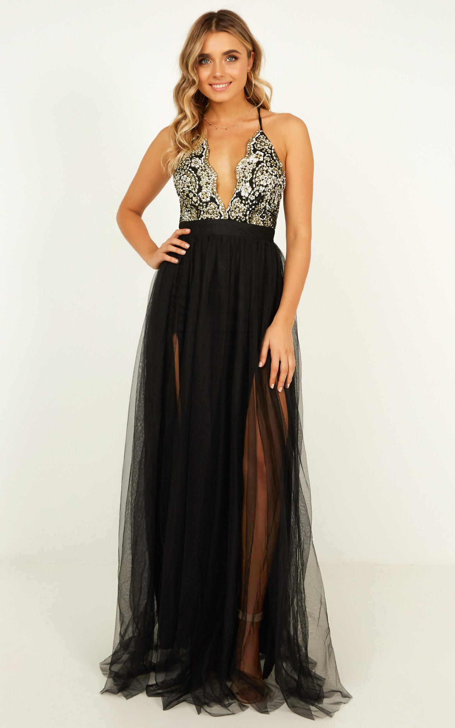 Vision Of Beauty Maxi Dress In Black Glitter | Showpo