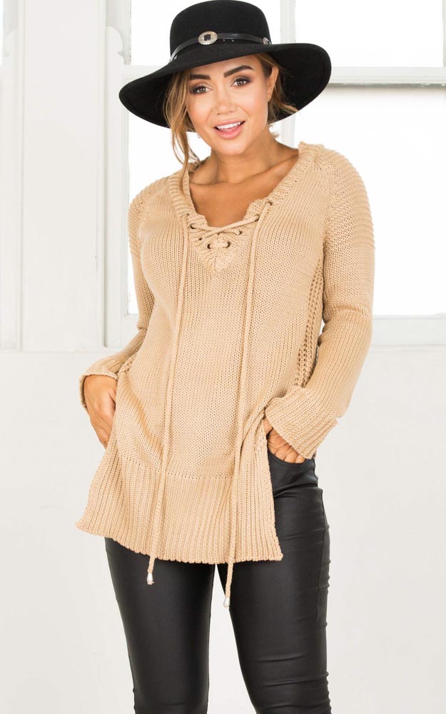 Sewn In Sweater In Camel Showpo