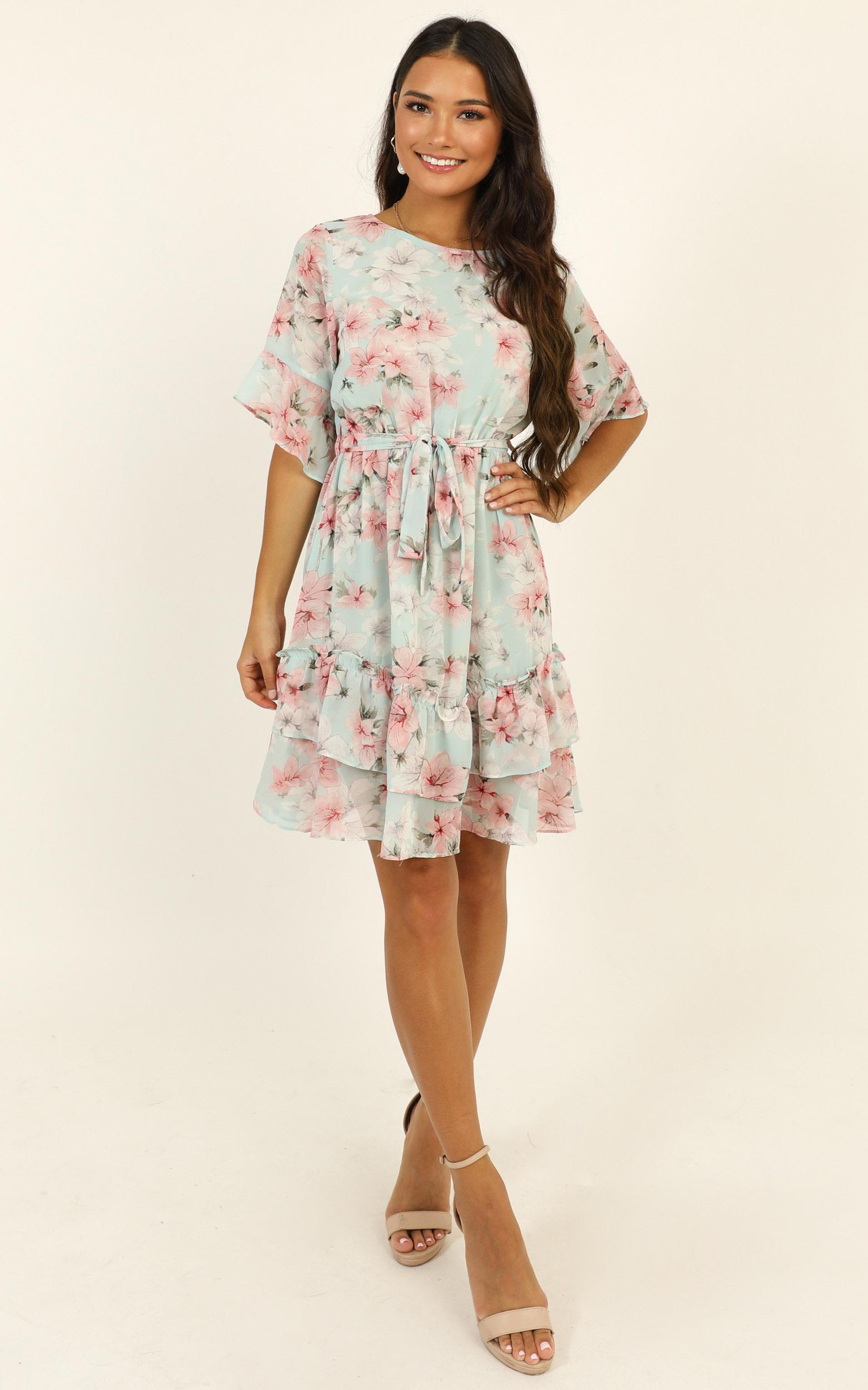 Image of Showpo Self Loving Ruffle Dress in mint floral -  (XS) Dresses