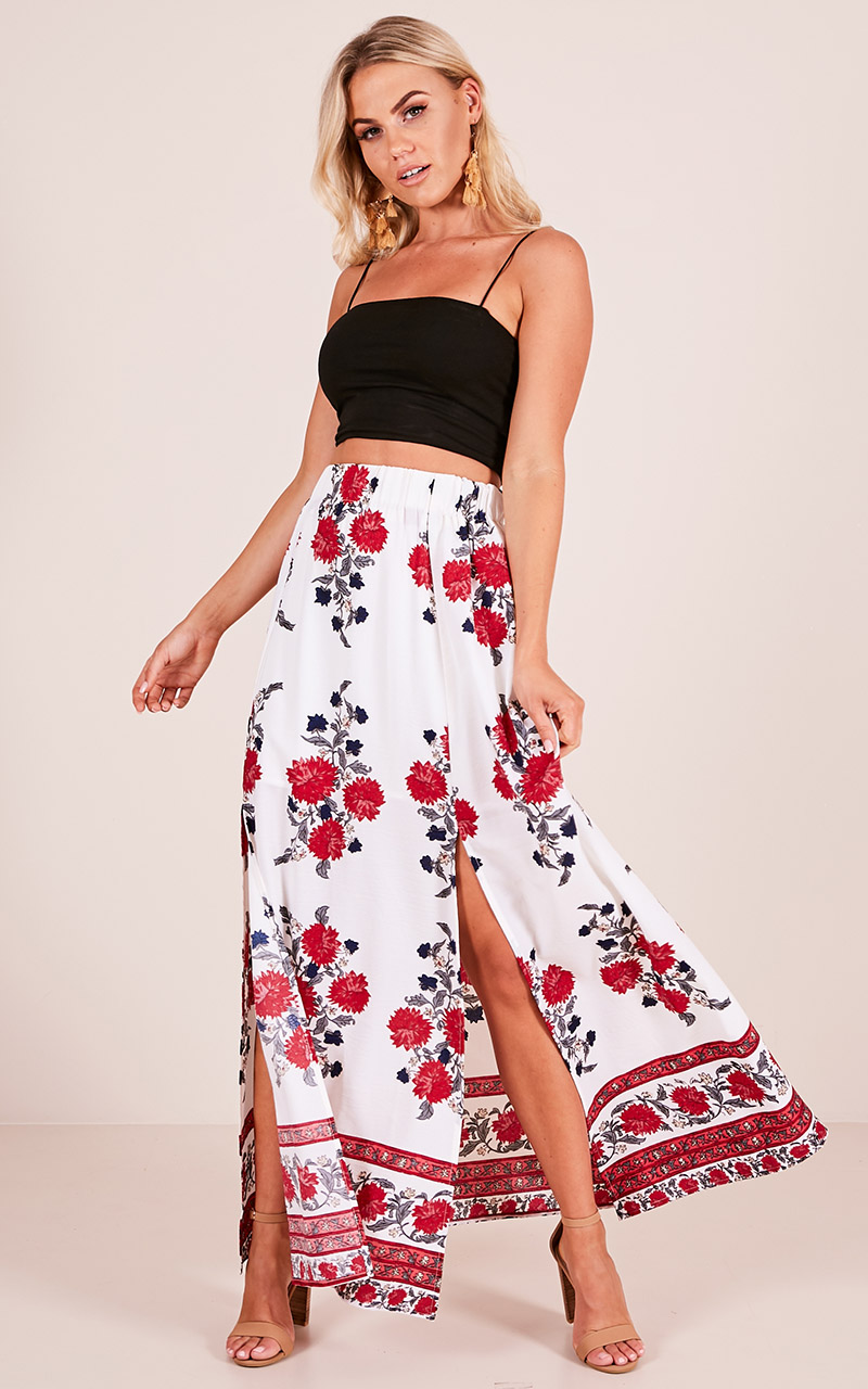 Rising Sun Skirt In White Floral | Showpo