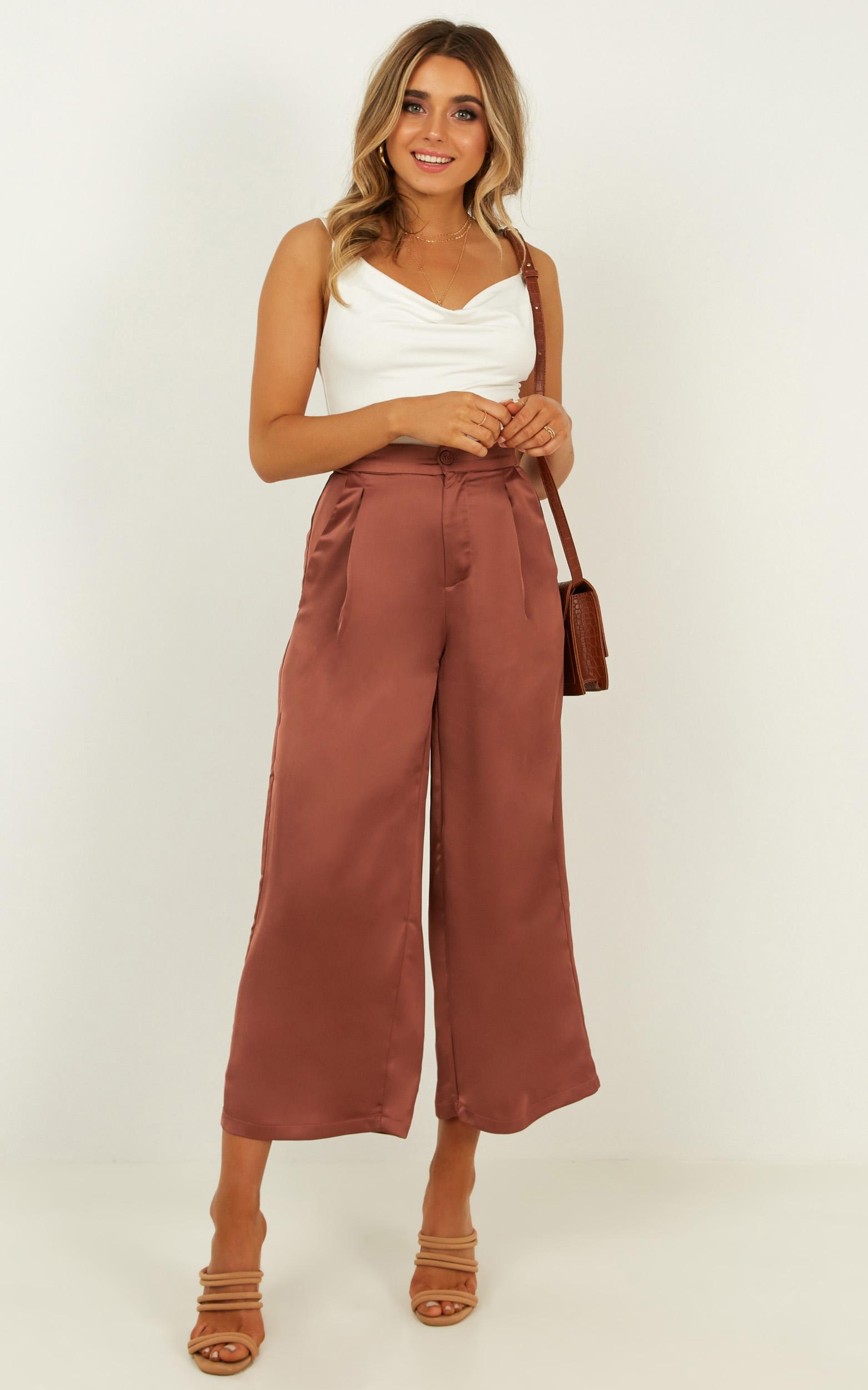 Image of Showpo They Make A Scene Pants In mocha satin -  (XXS) Wide Leg Pants