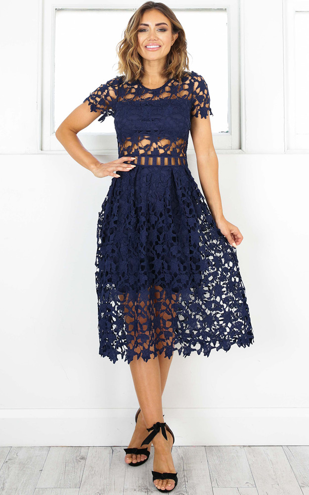 Magic Mystery Dress In Navy Crochet | Showpo