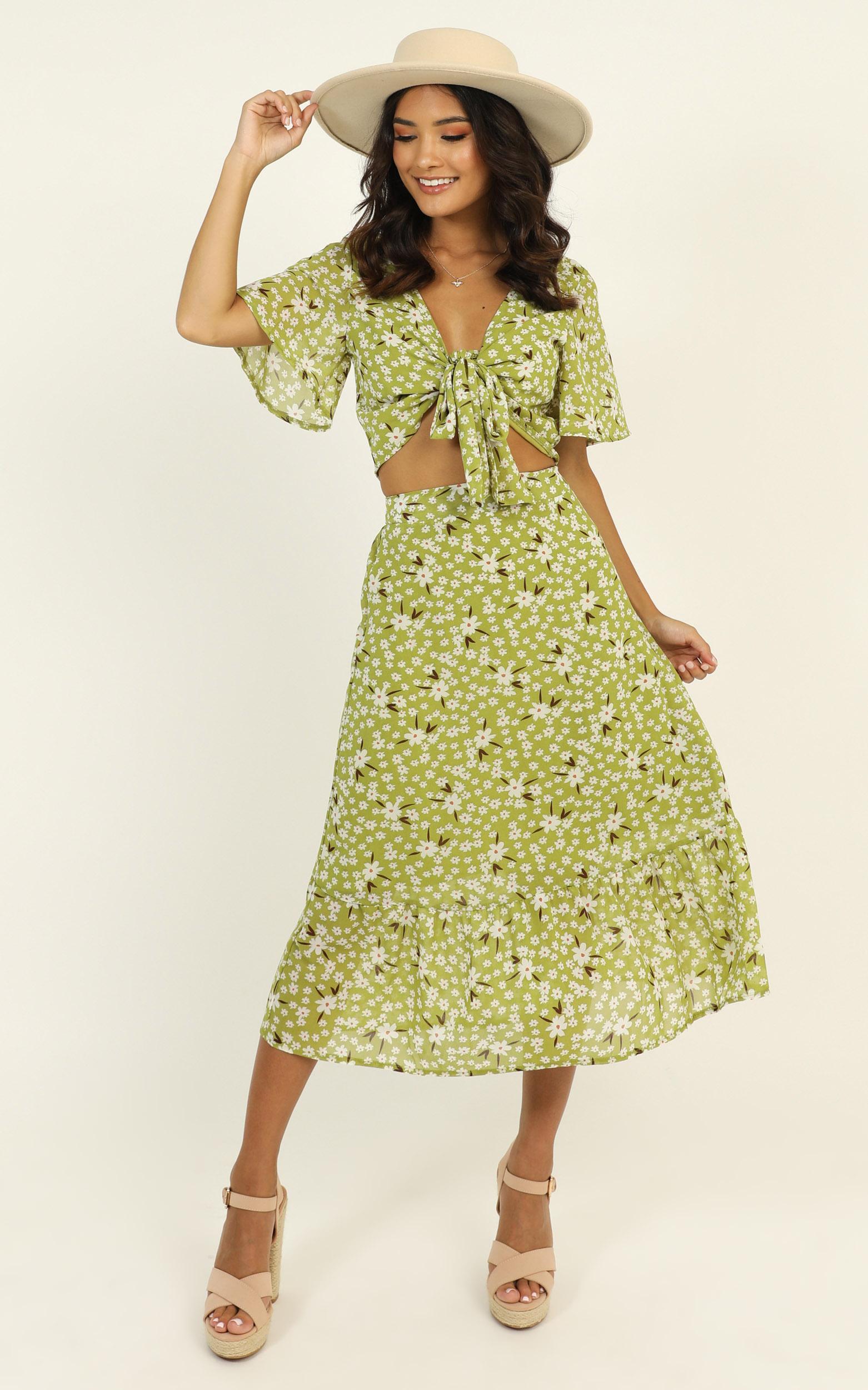 Image of Showpo Actions Speak Skirt in green floral -  (XS) Midi Skirts