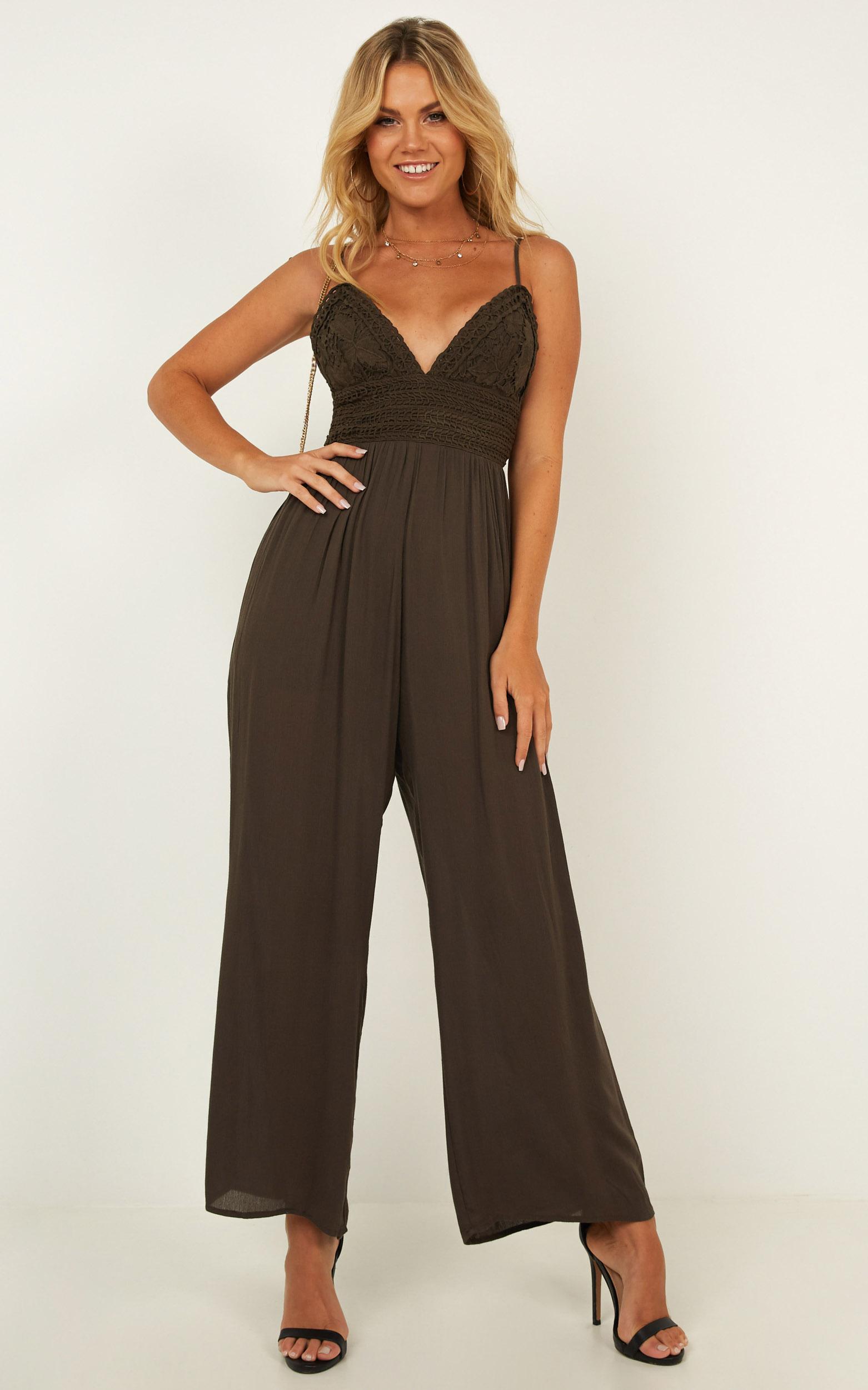Image of Showpo Alone Tonight jumpsuit in dark khaki -  (S) Sale Jumpsuits