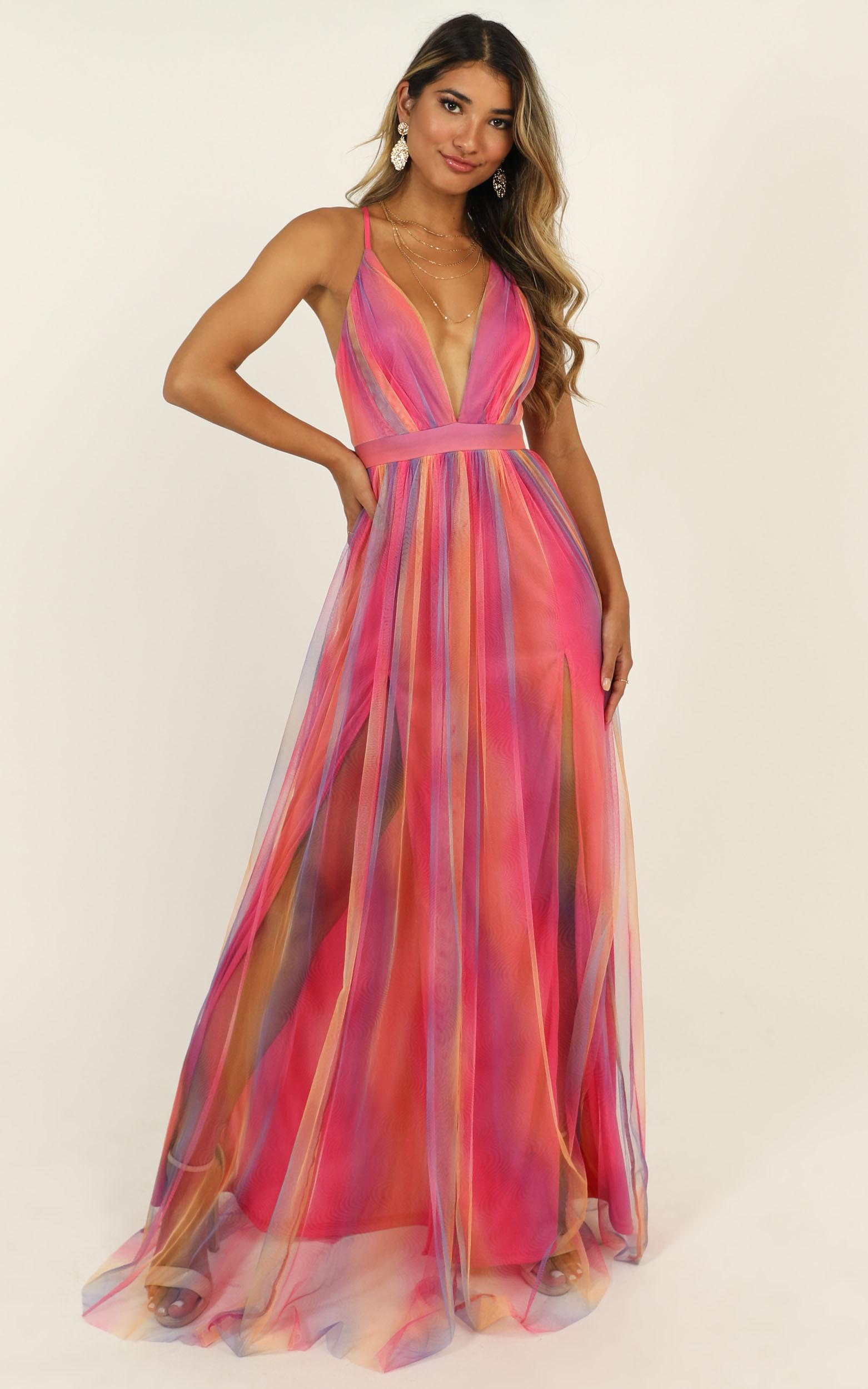 Sweet Romance Mesh Maxi Dress In Pink Multi Showpo