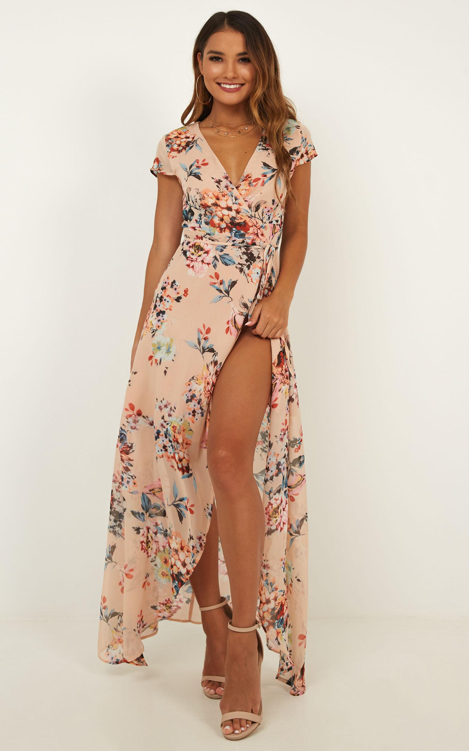 blush floral wrap dress