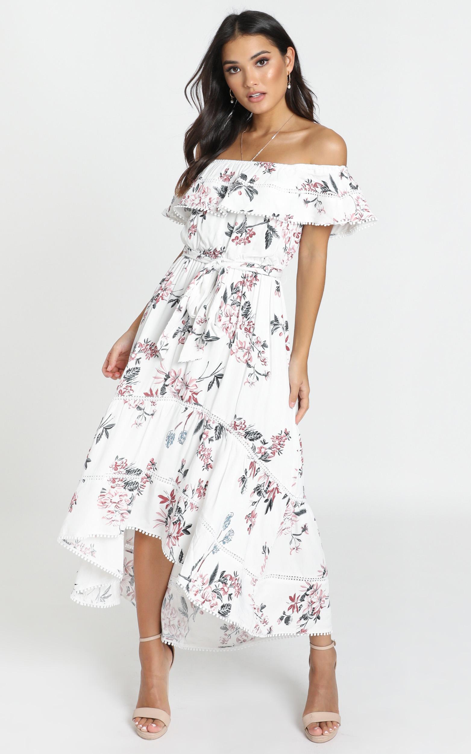 Image of Showpo Ada Frill Maxi Dress in white floral -  (XS) Dresses