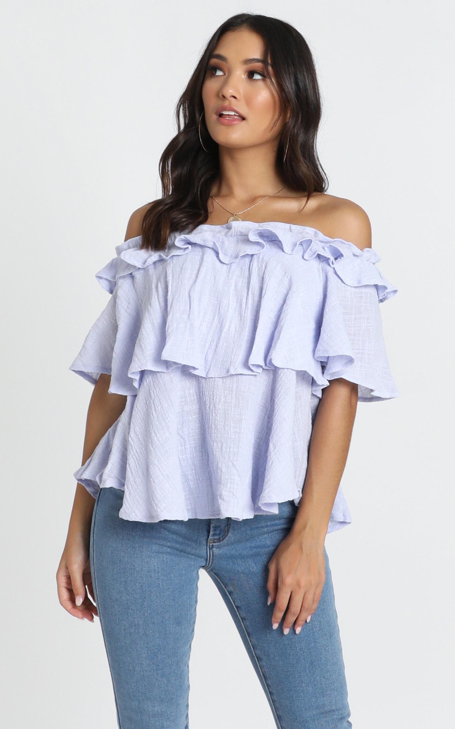 Image of Showpo Adalee Bardot Top in lilac linen look -  (XS) Off The Shoulder