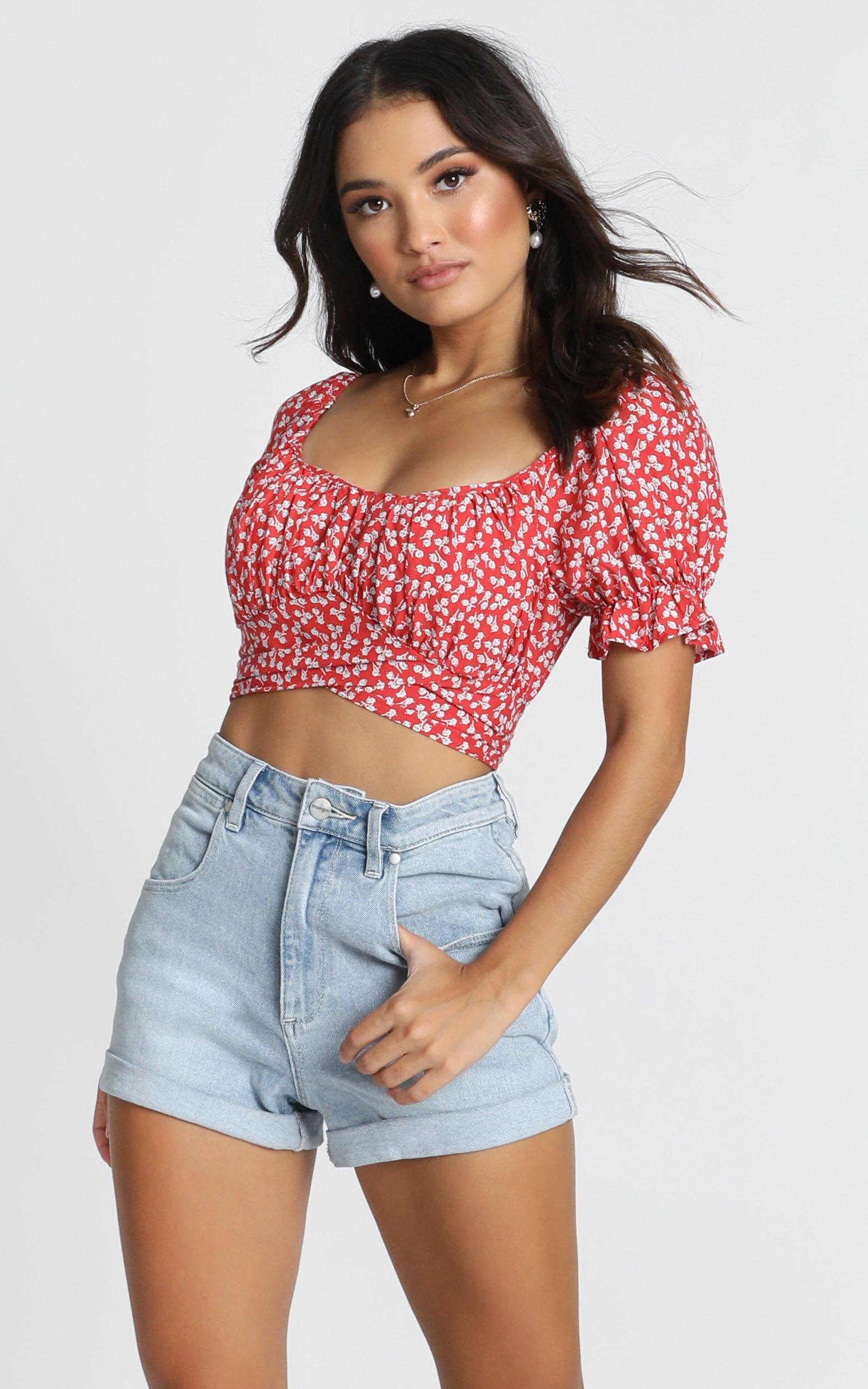 Image of Showpo Amore Top in red floral -  (S) Floral Tops
