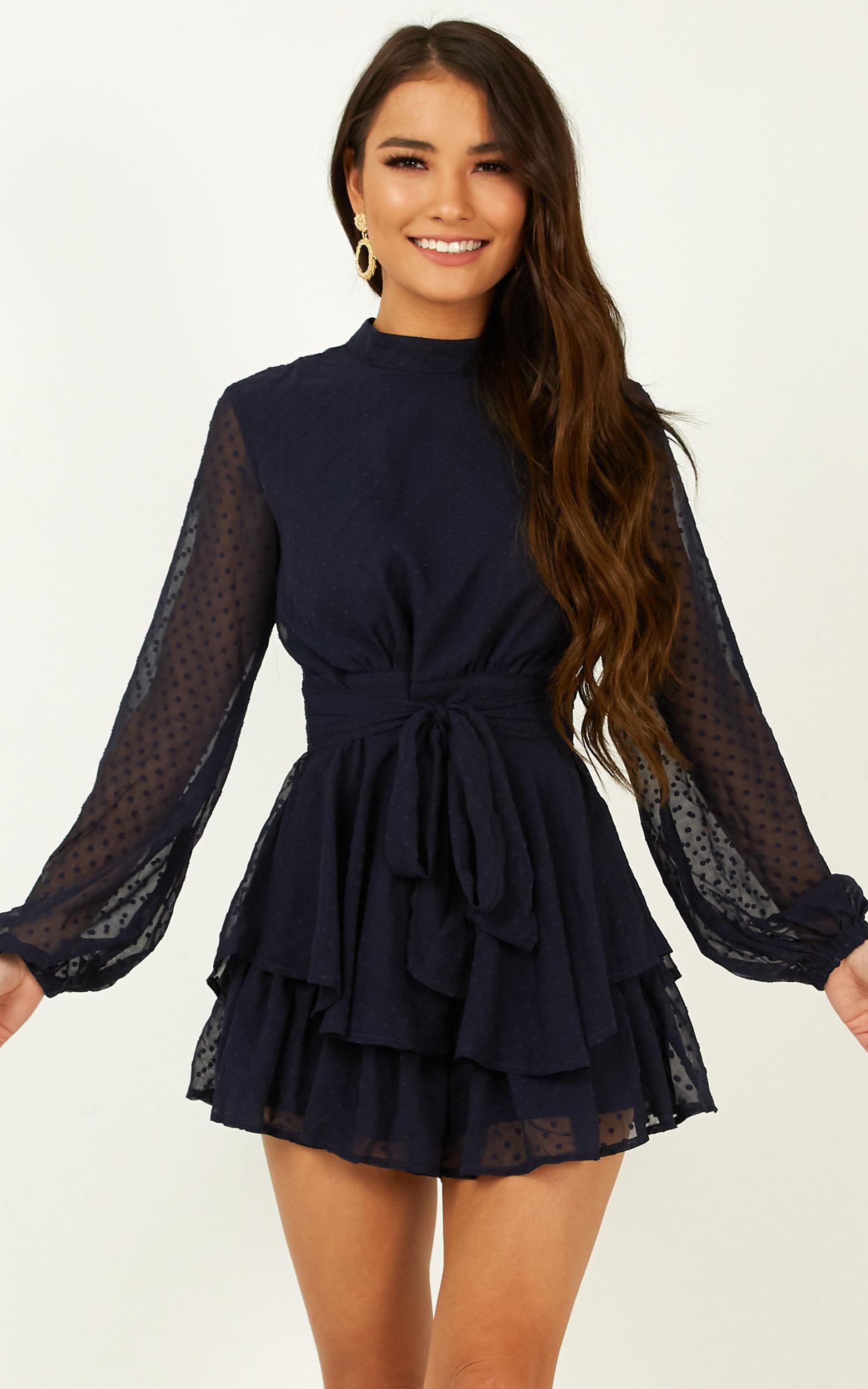 Image of Showpo Bottom Of Your Heart Playsuit in navy -  (XS) Long Sleeve