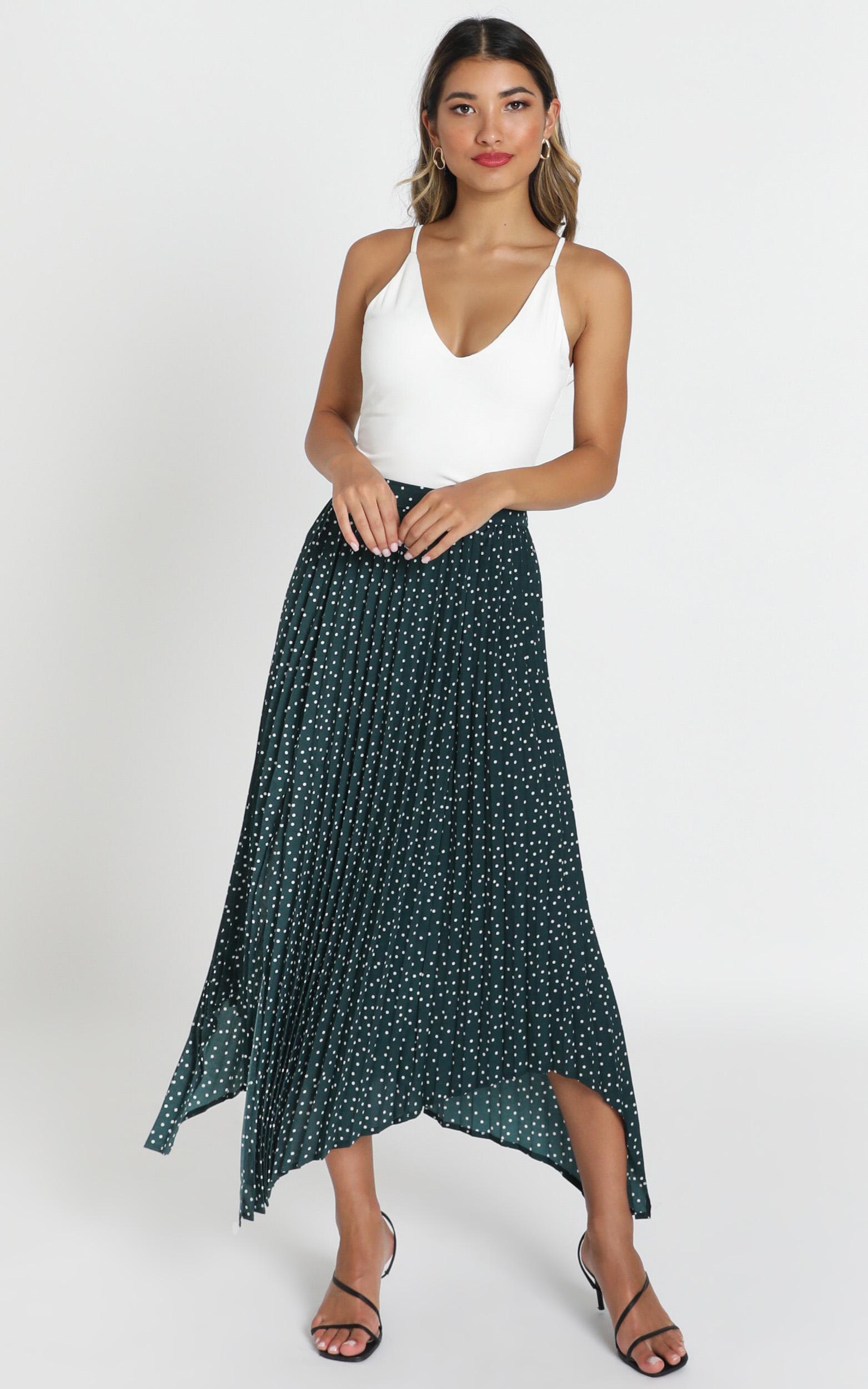 Image of Showpo Feel The Rain skirt in emerald spot -  (XS) Midi Skirts