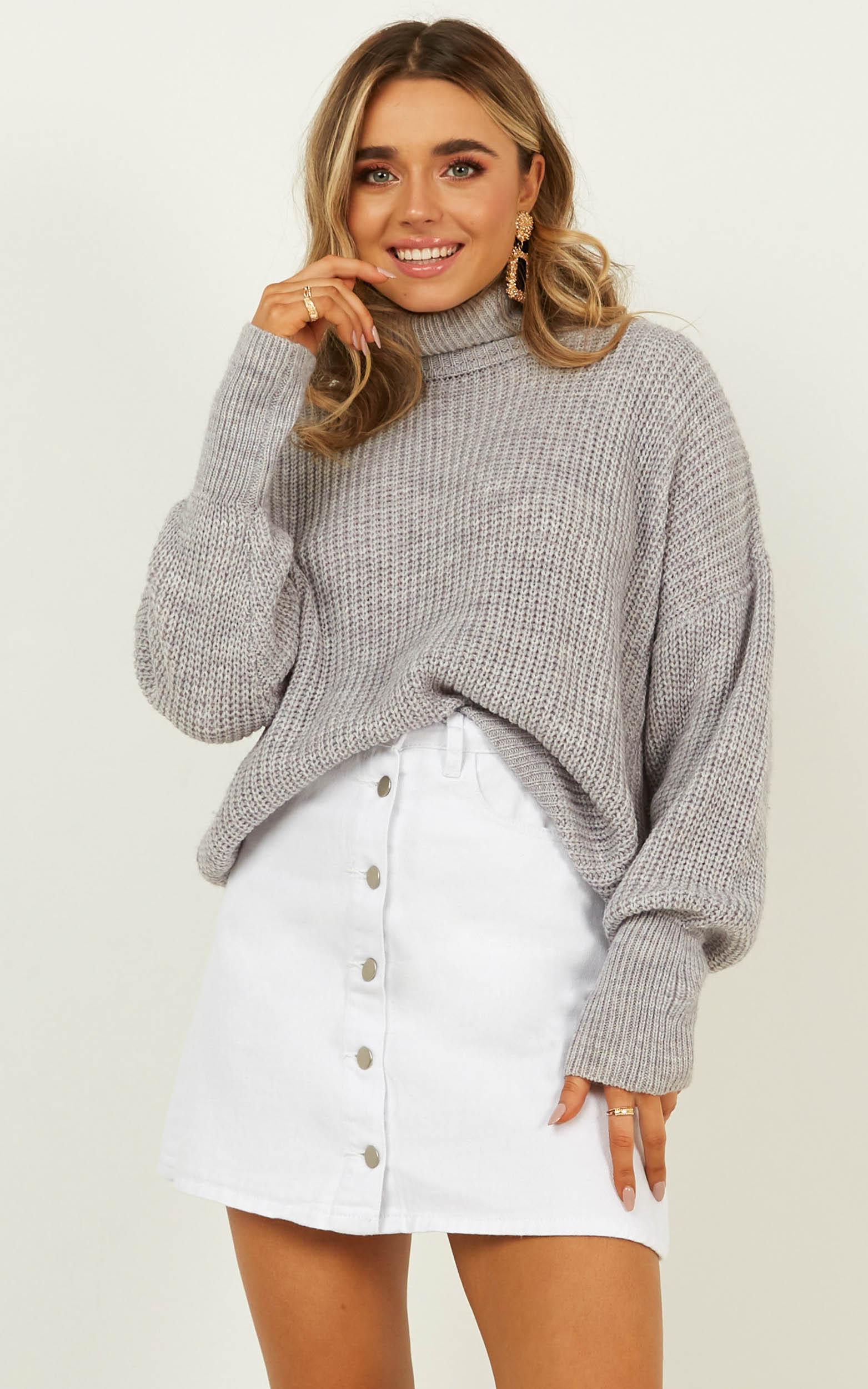 Heads Up Knit Sweater In Grey Marle | Showpo