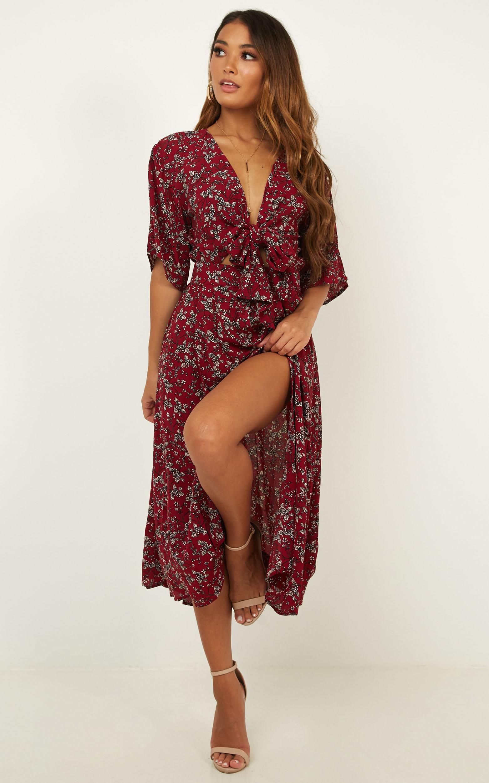 Inner Circle Only Dress In Wine Floral | Showpo