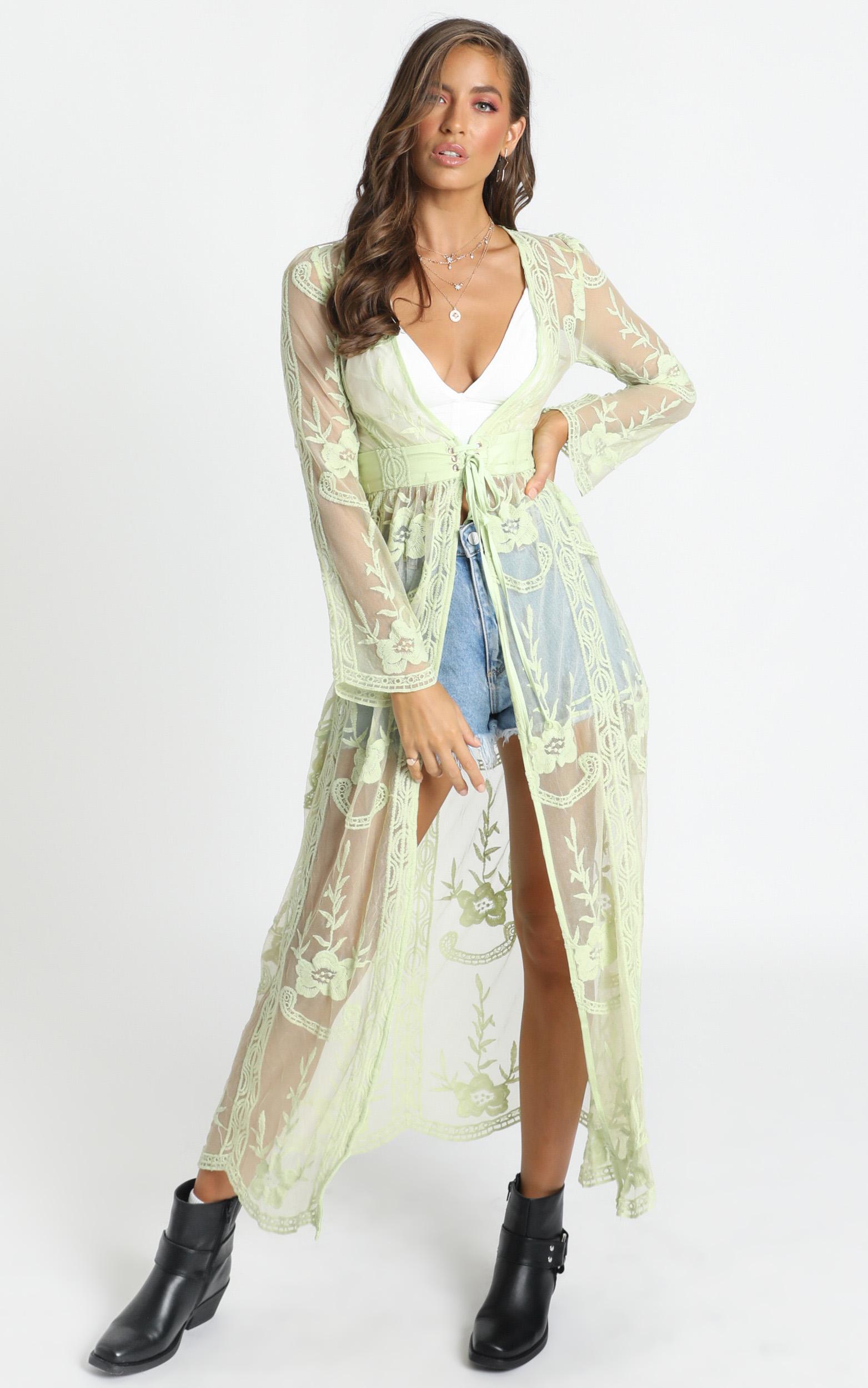 Image of Showpo Looking in the Mirror Kimono in green lace -  (XXS) Kimonos