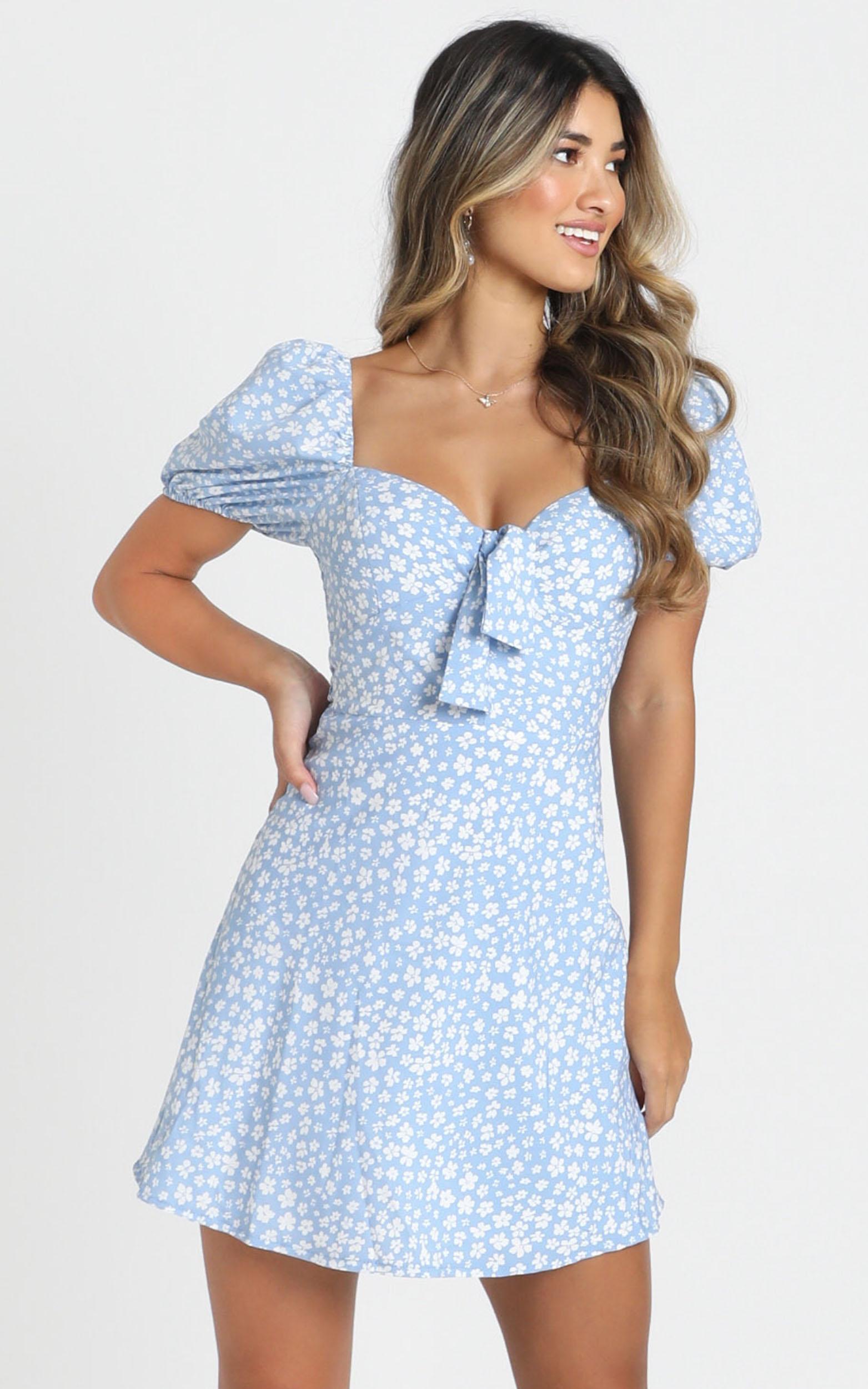 Image of Showpo Macy A-Line Mini Dress in blue print -  (S) Casual Outfits