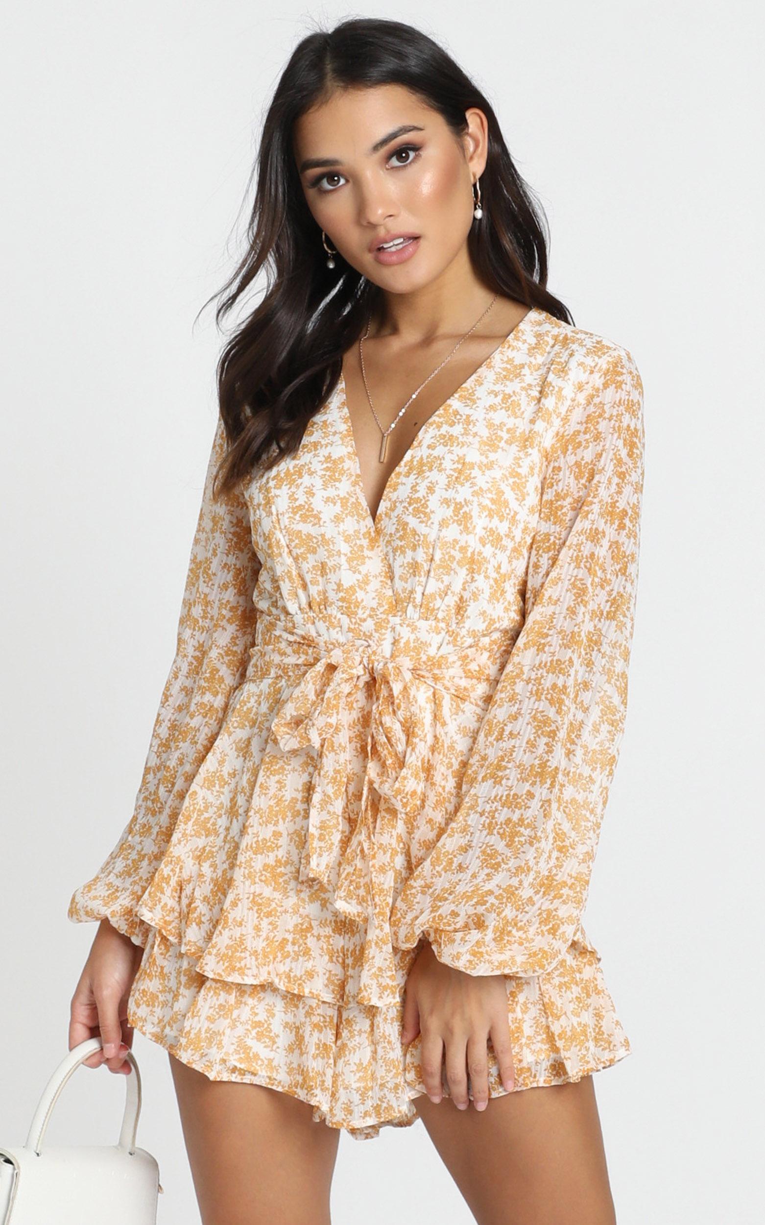 Image of Showpo Monique Playsuit in yellow floral -  (XS) Long Sleeve Rompers