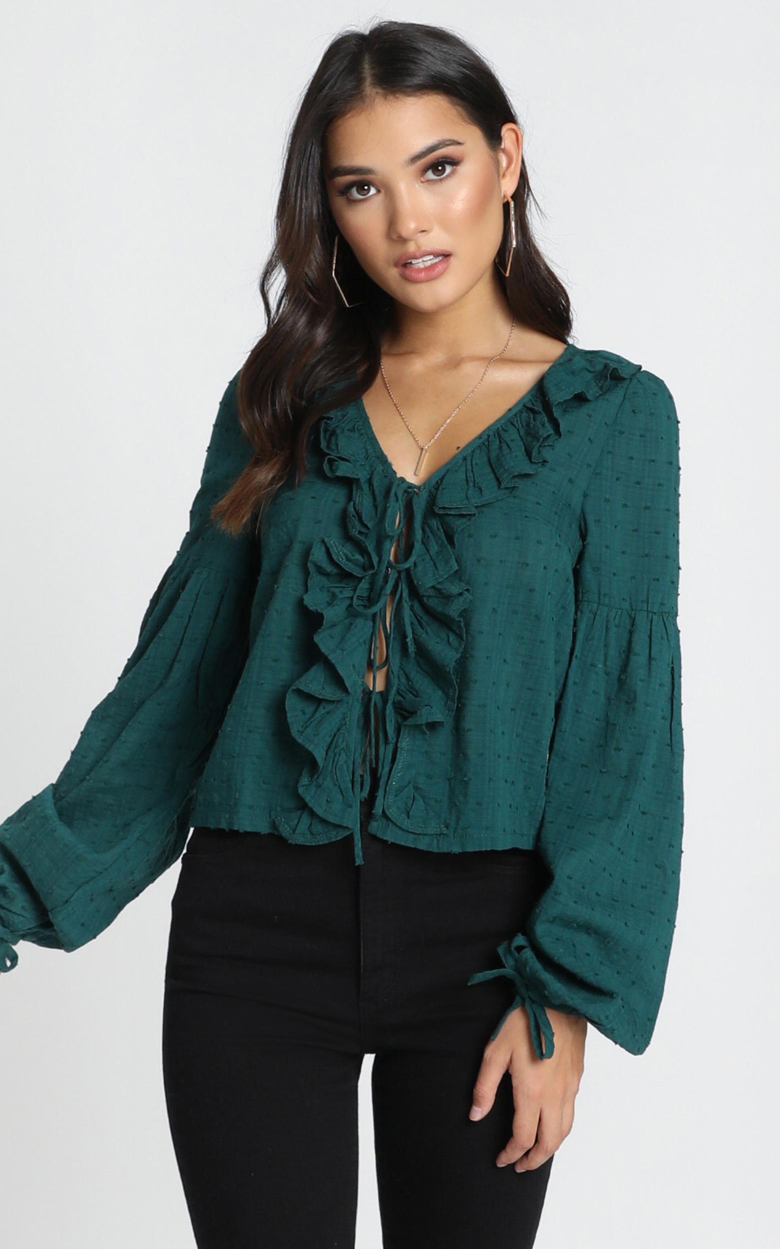 Image of Showpo Nora Ruffle Top in forest green -  (XS) Long Sleeve Tops