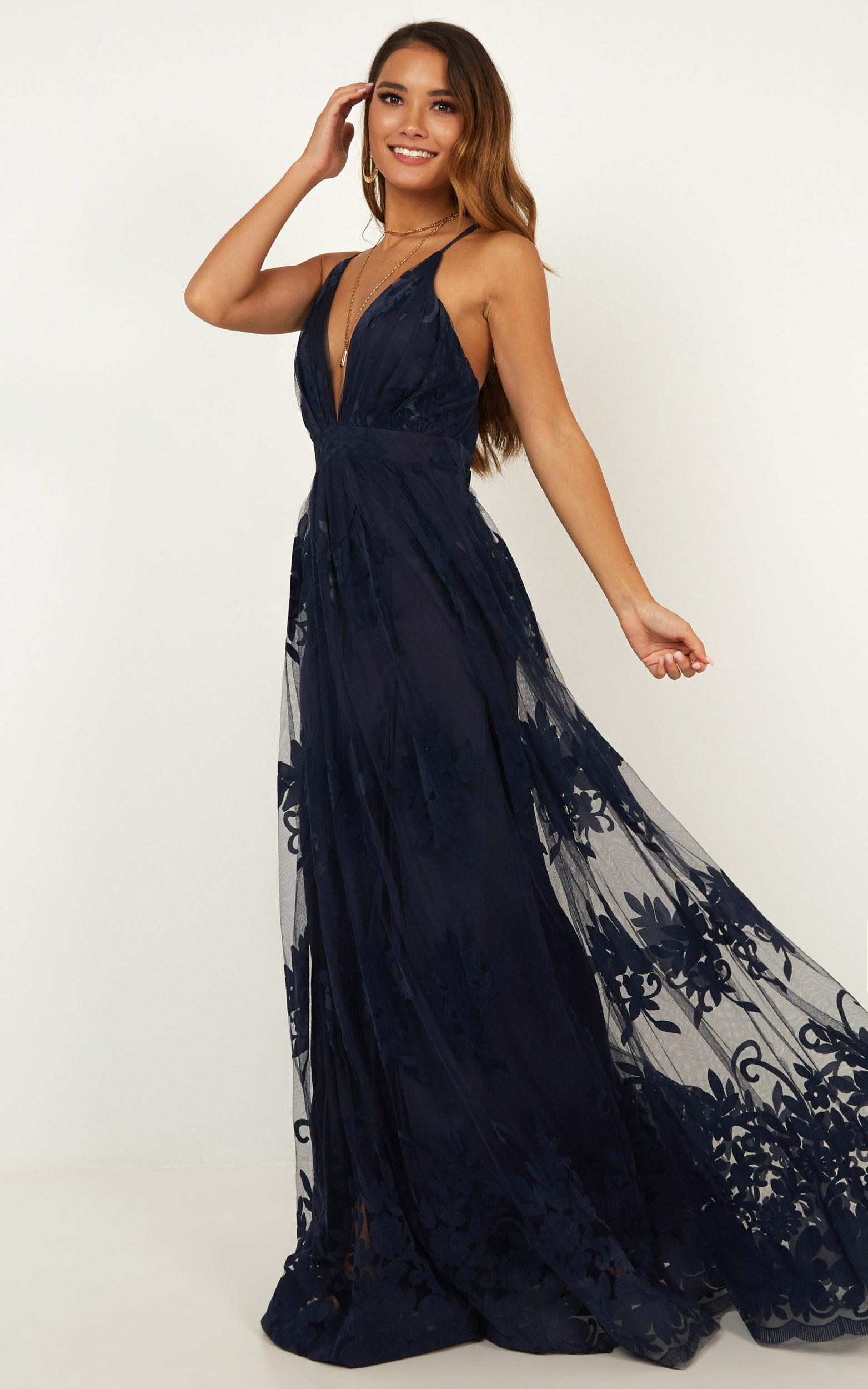 Promenade Maxi Dress In Navy Showpo