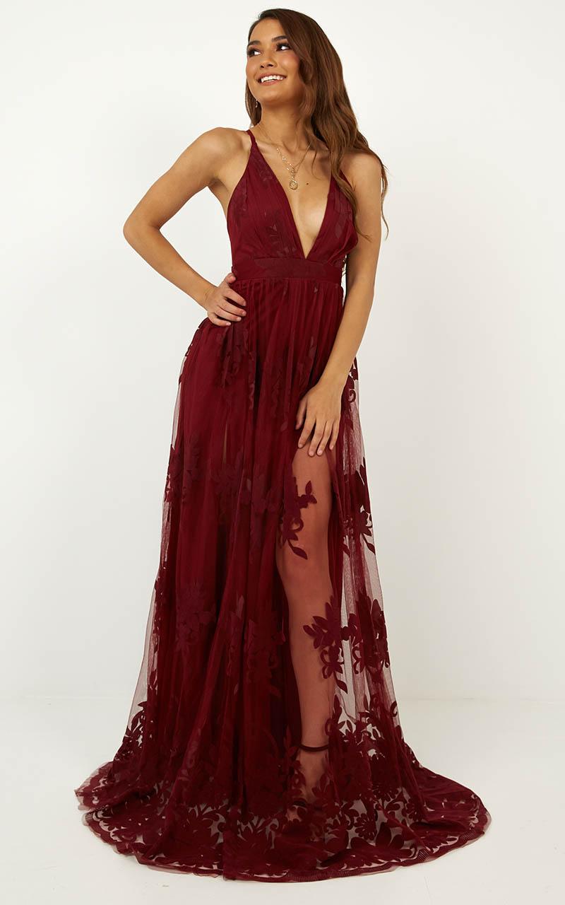 Promenade Maxi Dress  In Wine Showpo 