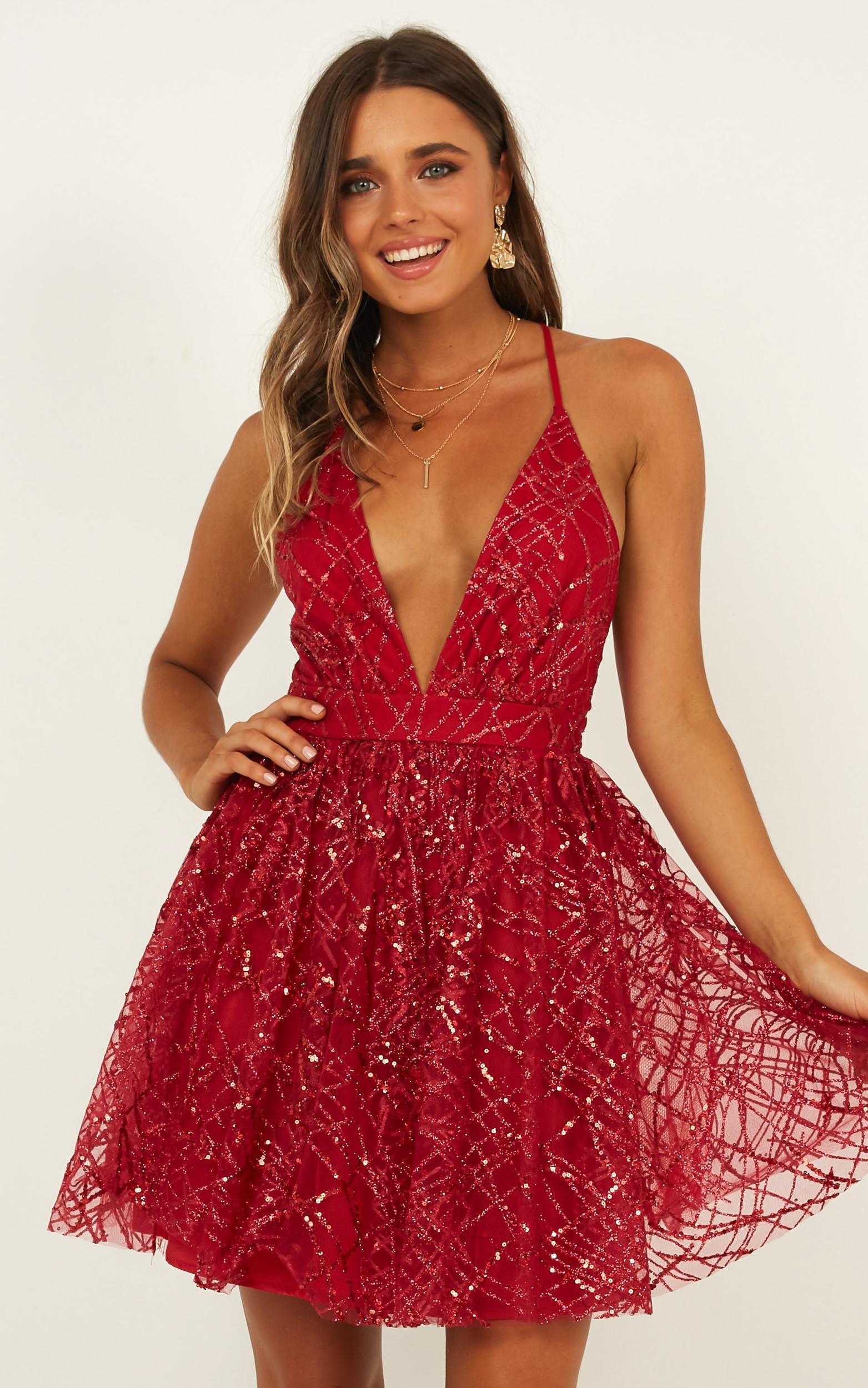 Spiritual Connection Dress In Red Sequin | Showpo