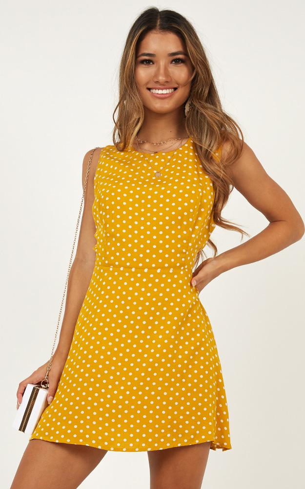 Tru Identity Dress In Mustard Polka Dot Showpo