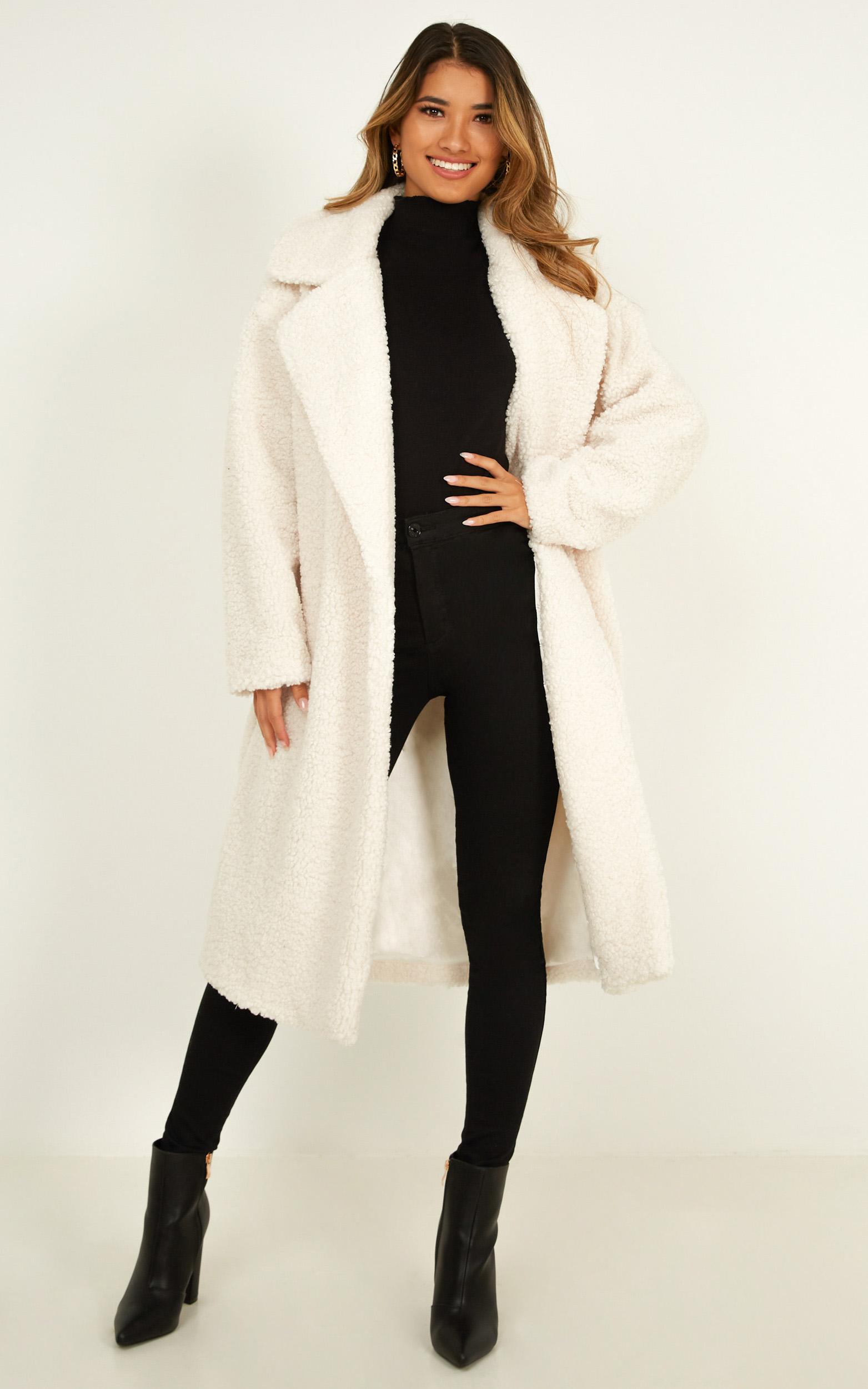 True Survivor Coat In White Teddy Showpo