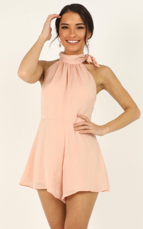 High Tide Playsuit In Light Pink Satin