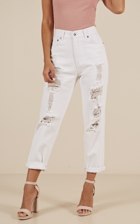 white ripped mum jeans