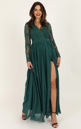 tricks of the trade forest green maxi dress