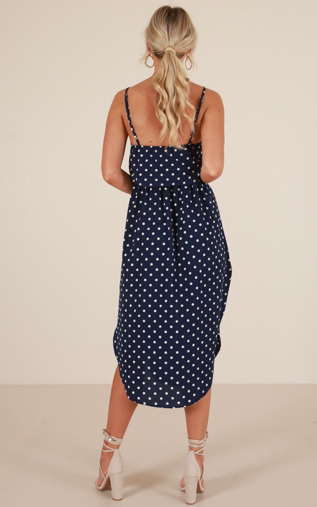 Lunch Time Dress In Navy Spotted | Showpo