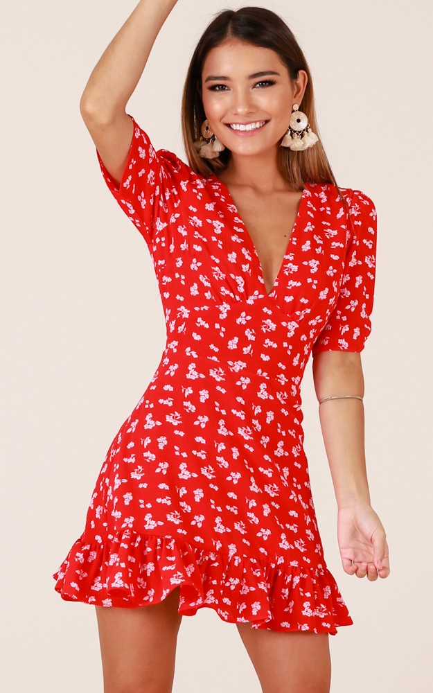 Maribelle Dress In Red Floral | Showpo