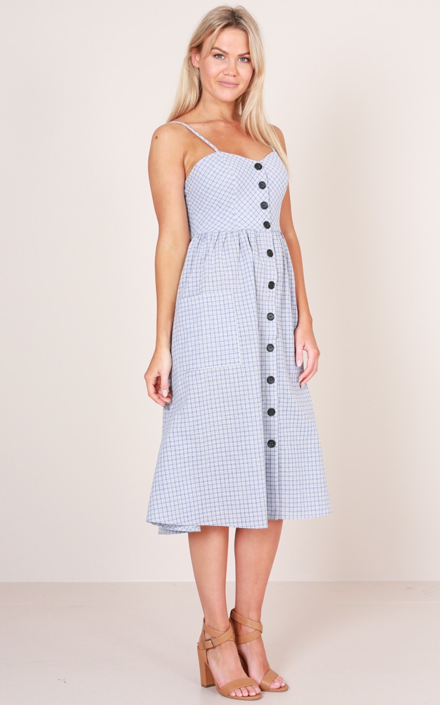 For The Fun Of It Midi Dress In Blue Check | Showpo