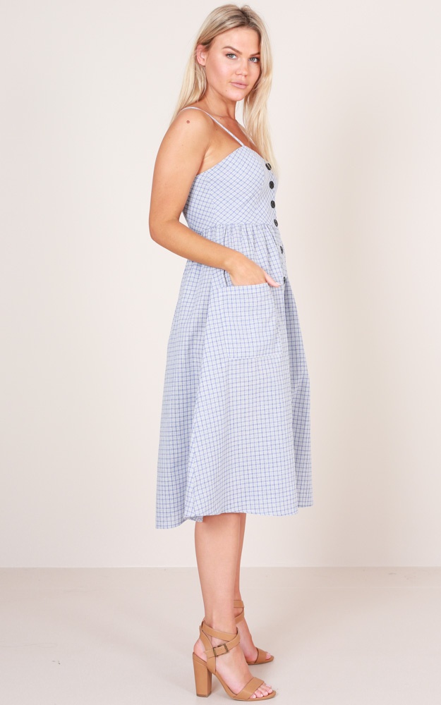 For The Fun Of It Midi Dress In Blue Check Showpo