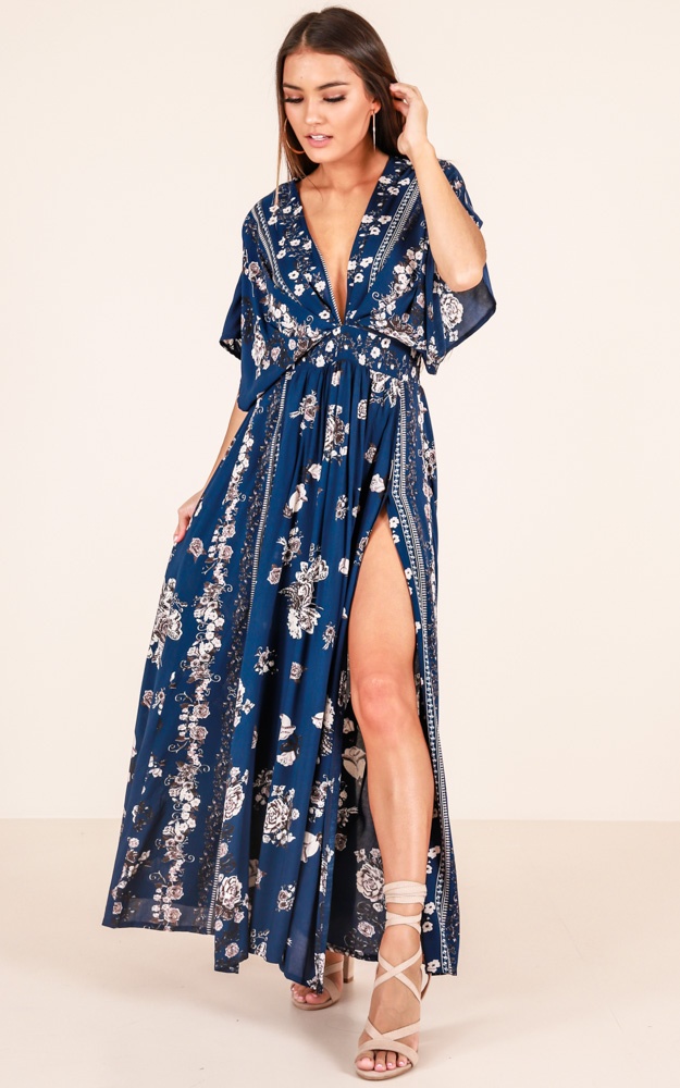 Vacay Ready Maxi Dress In Navy Floral | Showpo