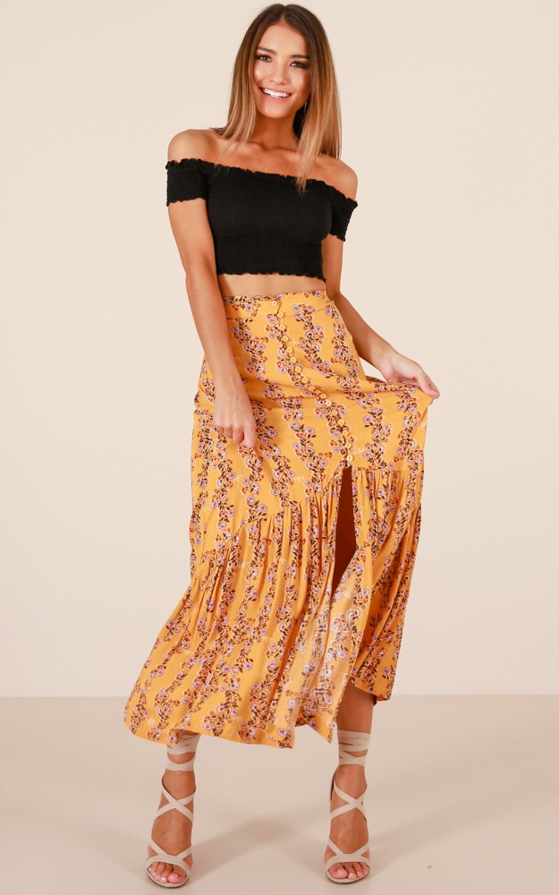 Nomadic Madness Skirt In Mustard Floral | Showpo