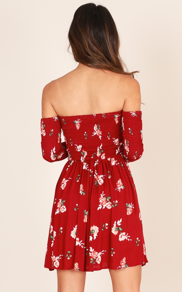 Lucky Charm Dress In Wine Floral Showpo